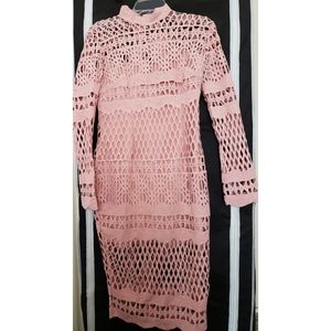 Missguided Pink High Neck Lattice Midi Dress